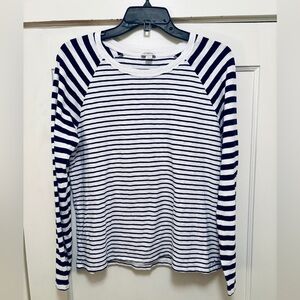 J.Crew, navy and white striped long sleeve cotton T-shirt